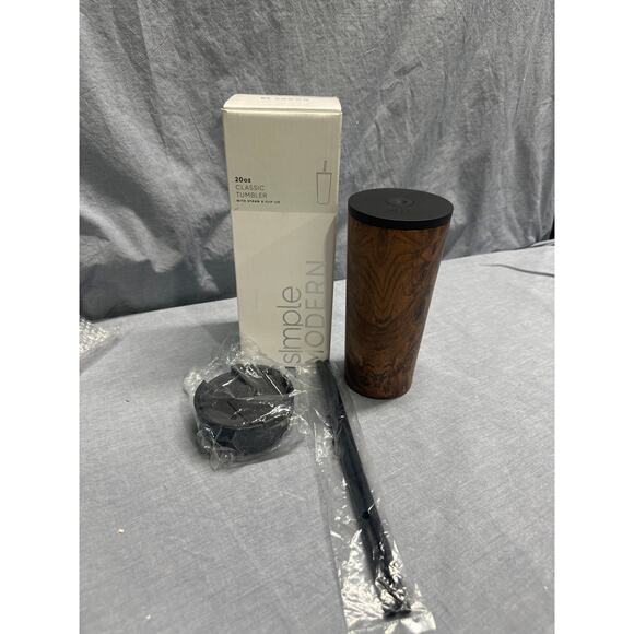 20oz Simple Modern Insulated Tumbler with Lid and Straw- Wood Tone - Picture 2 of 4